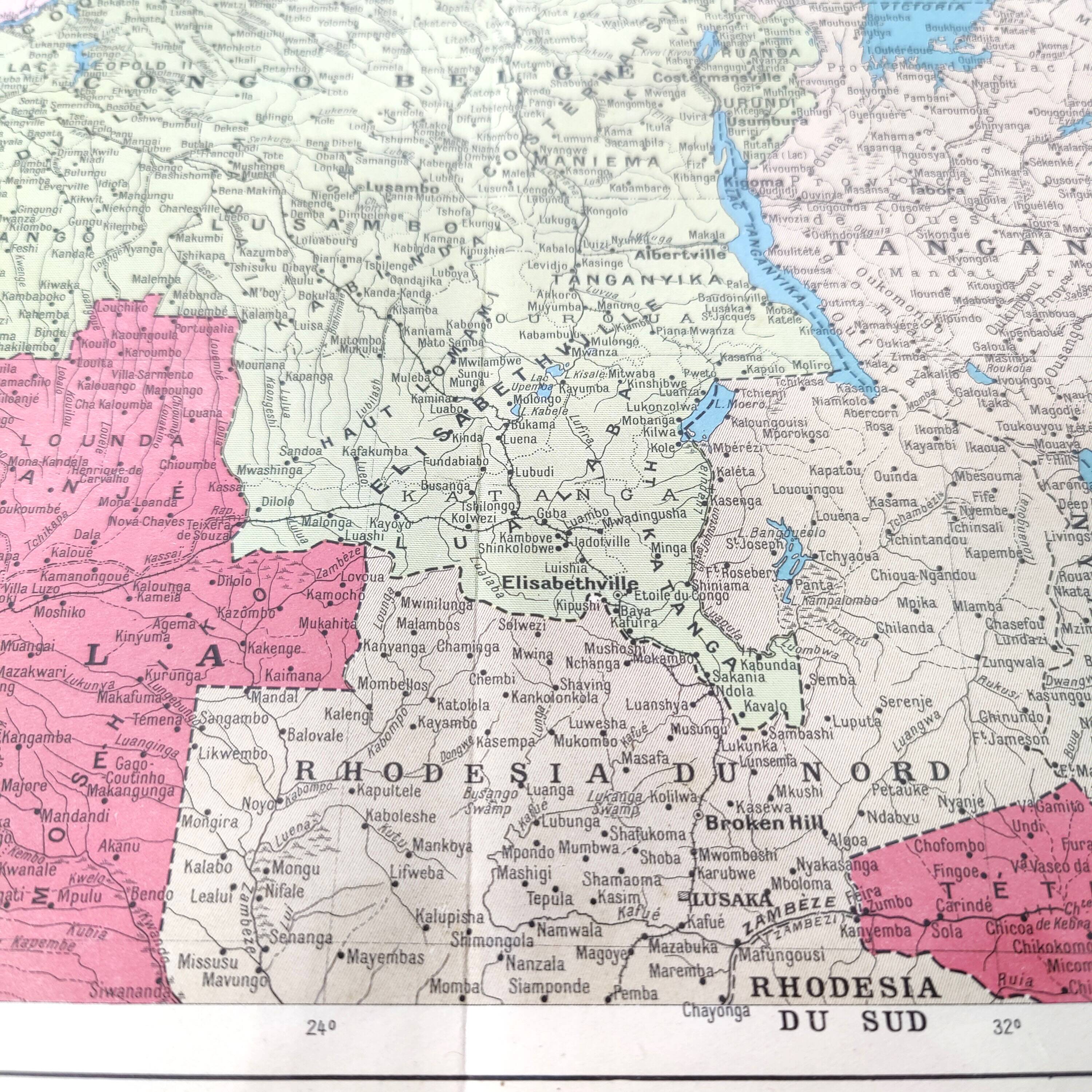 Carte vintage Afrique Centrale  38x43cm de 1950