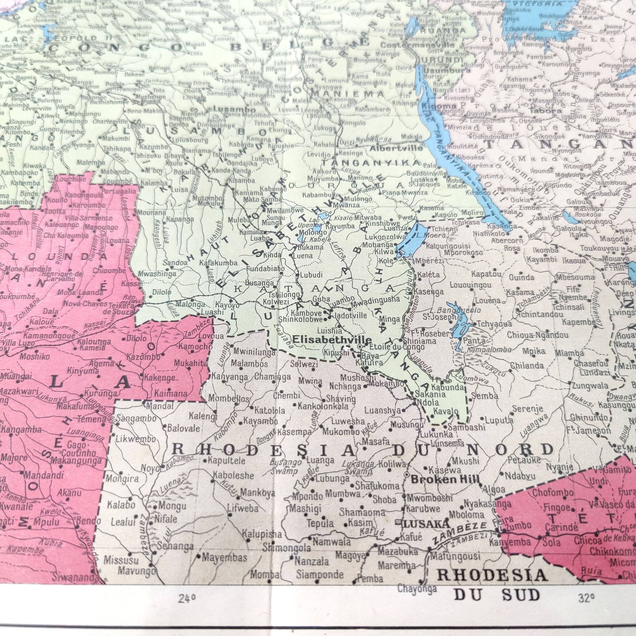 Vintage map of Central Africa 38x43cm from 1950