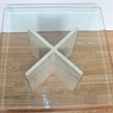 Table low vintage 70's travertine and beveled glass