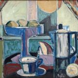 Oil painting on canvas signed dimensions: height -60cm- width -64 cm-