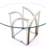 Round Brass and Steel Dining Table by Romeo Rega with Glass Top