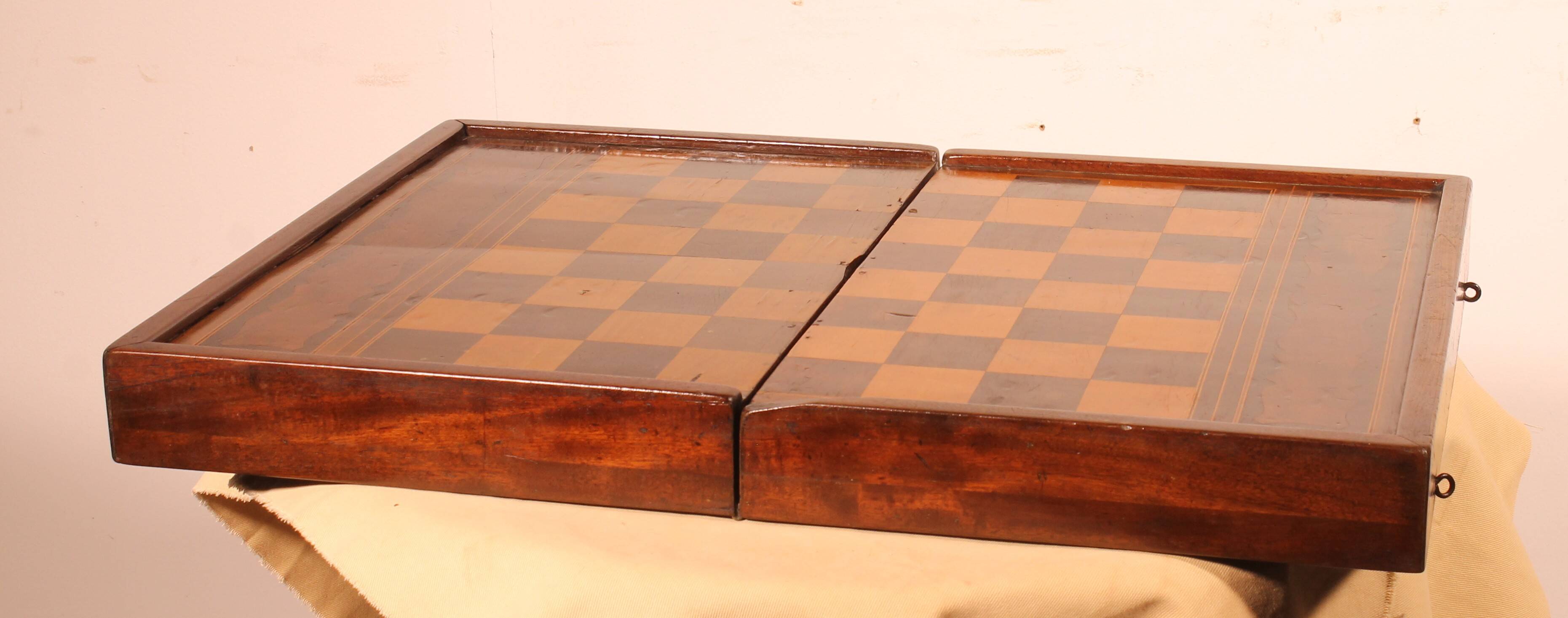 19th century games box in walnut and boxwood