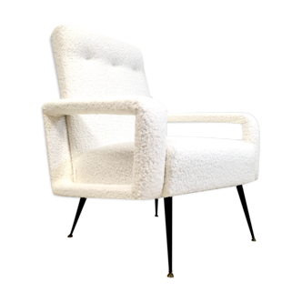 Vintage curly wool armchair