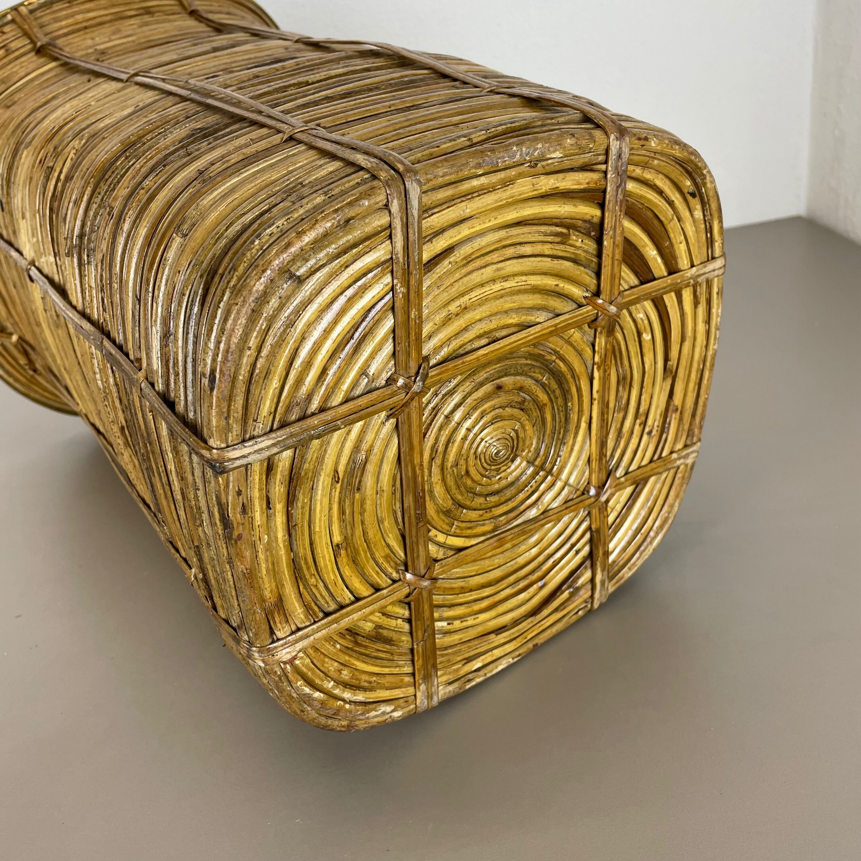 Aubock style rattan and brass bauhaus waste bin France 1960s