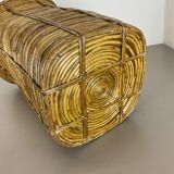 Aubock style rattan and brass bauhaus waste bin France 1960s