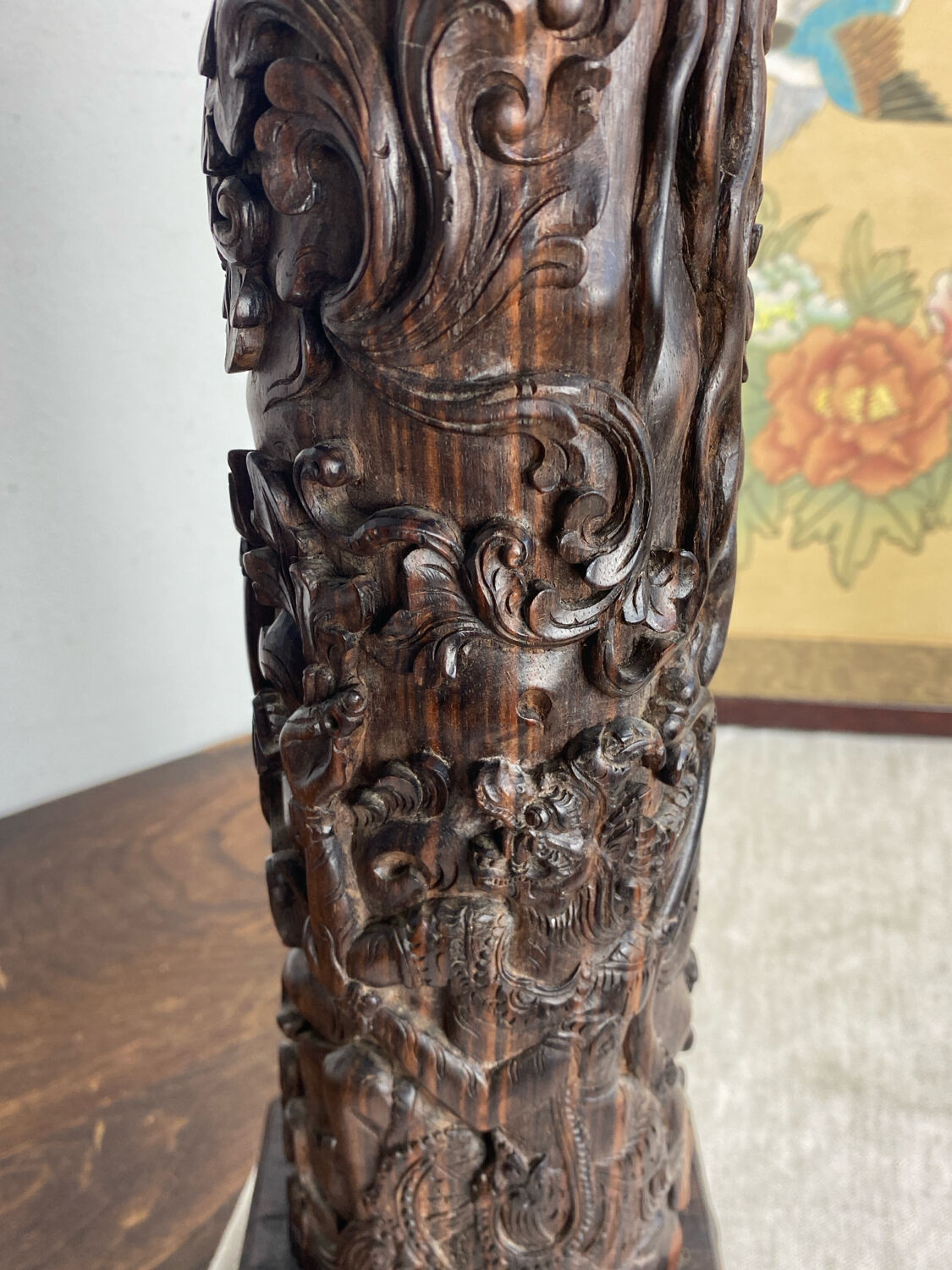 Carved wooden Balinese lamp base