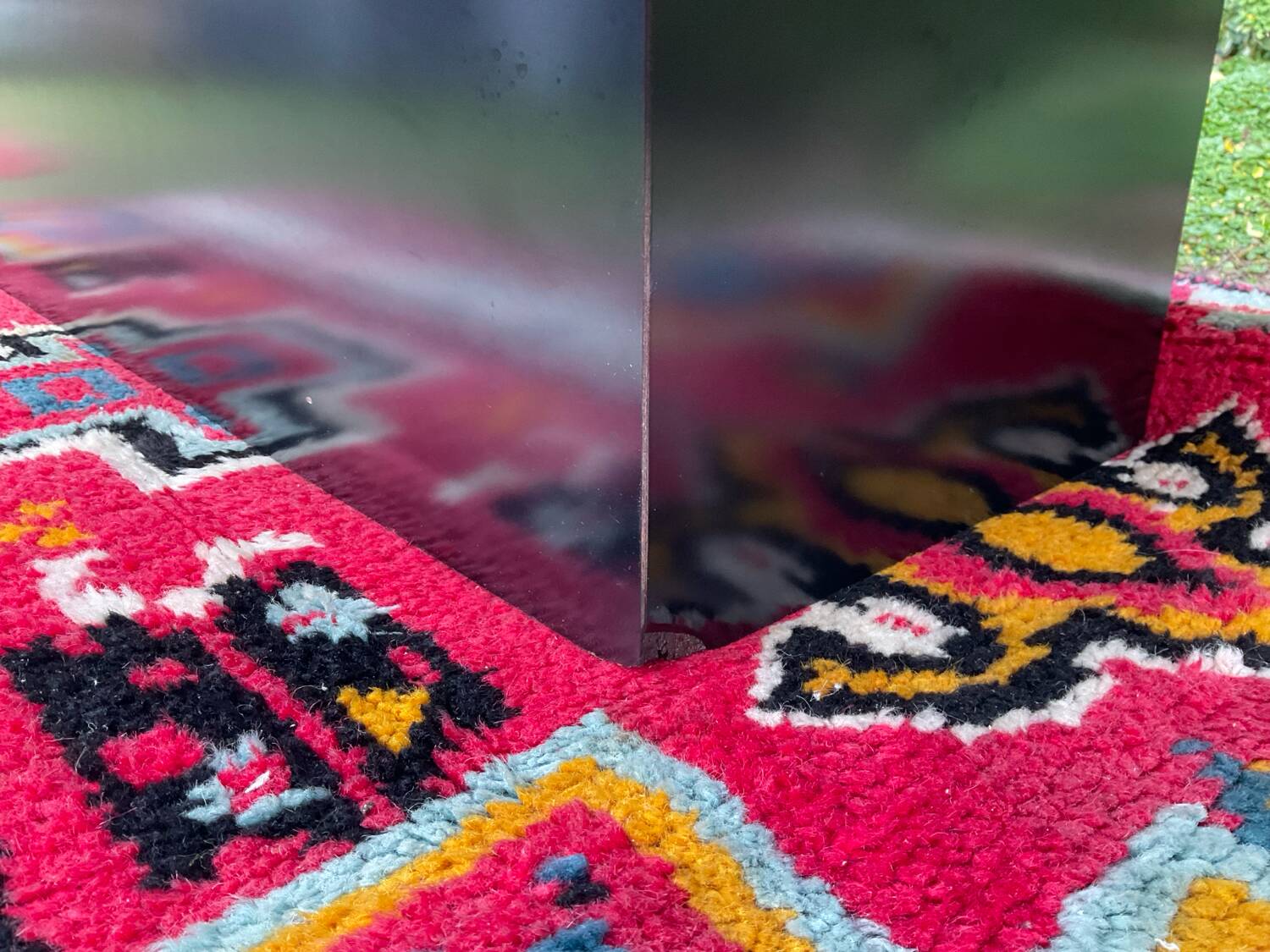Vintage coffee table in stainless steel and black lacquered wood.