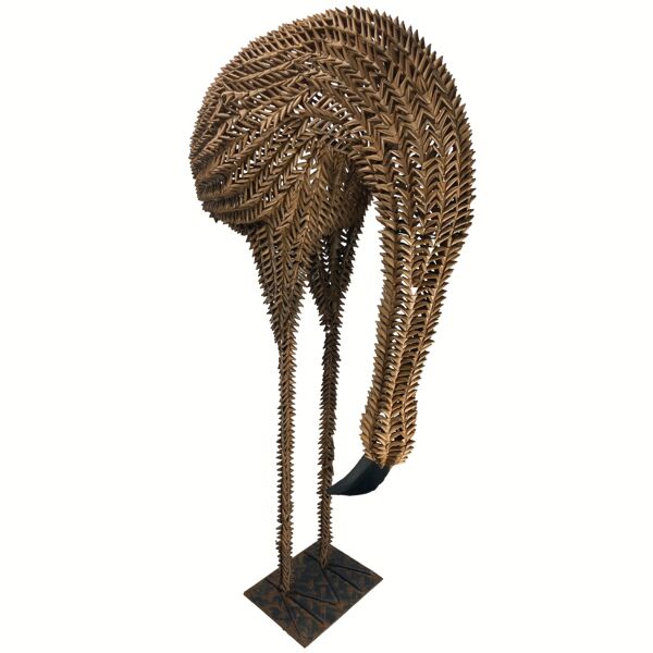 Lampe à oiseaux flamant rose en rotin en rotin des années 1960, États-Unis