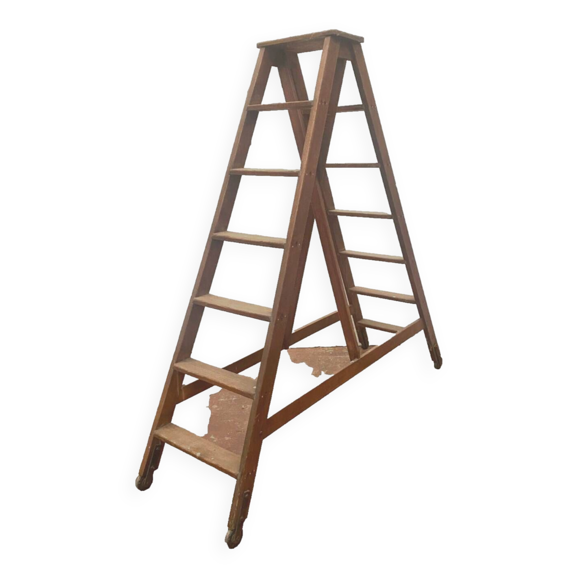 Double library ladder in solid fir 19th century