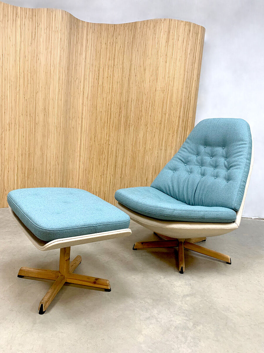Vintage design swivel chair and ottoman