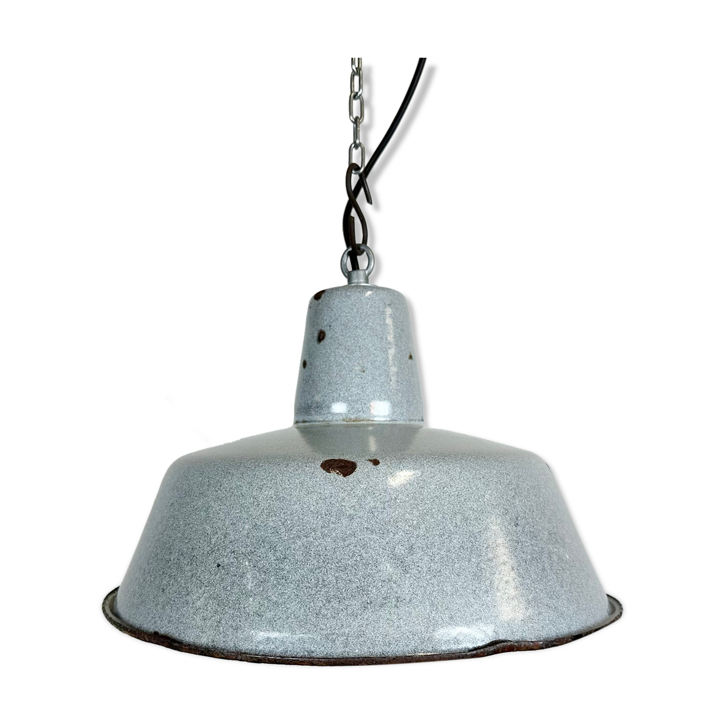 Industrial grey enamel factory lamp, 1960s