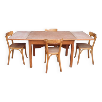Table de cuisine et 4 chaises signées Baumann, 1950
