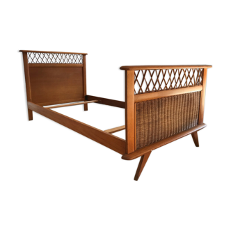 Wooden and rattan bed 1960s