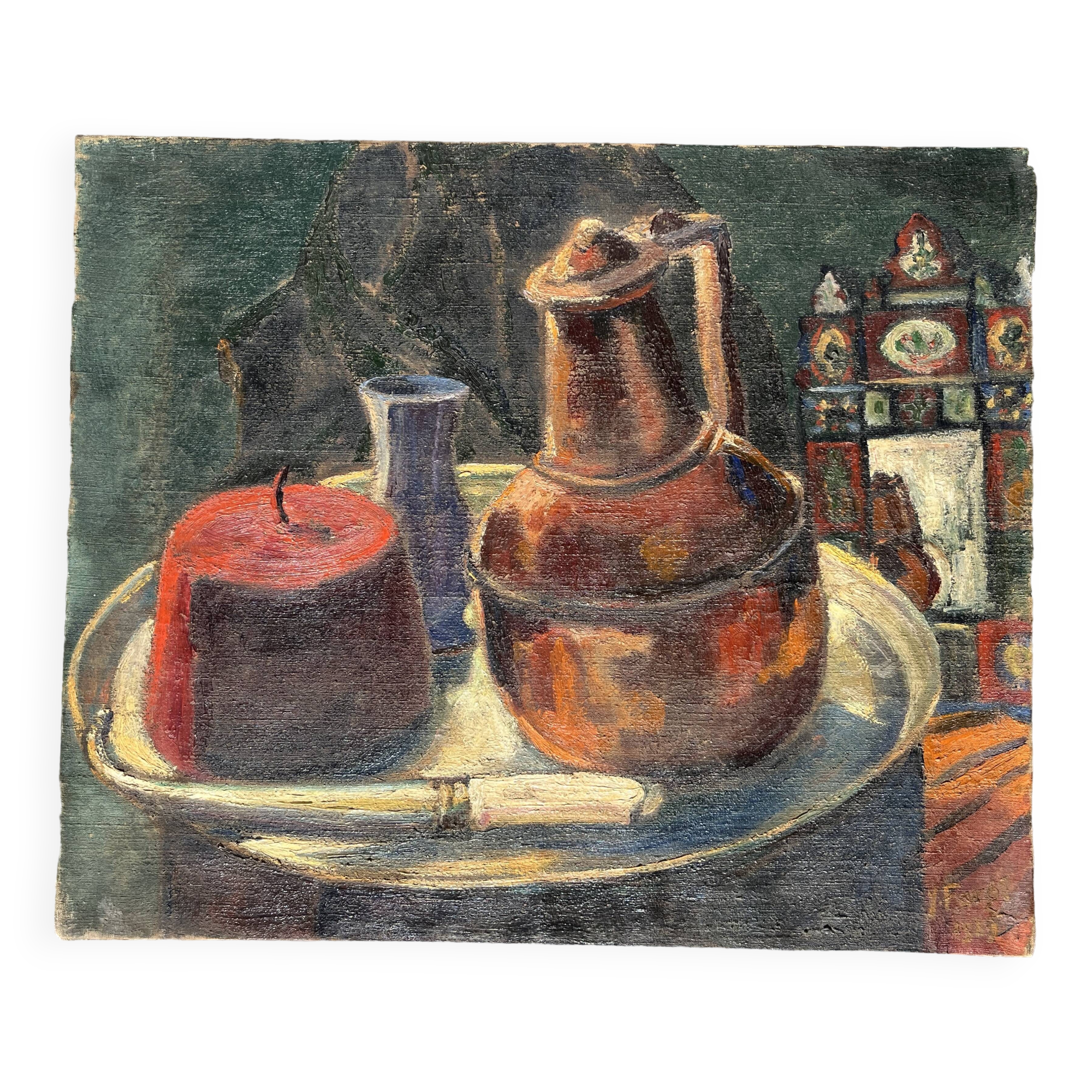 Oil painting on canvas, oriental still life, 20th century, oil on canvas, signed, 65x54 cm, unframed
