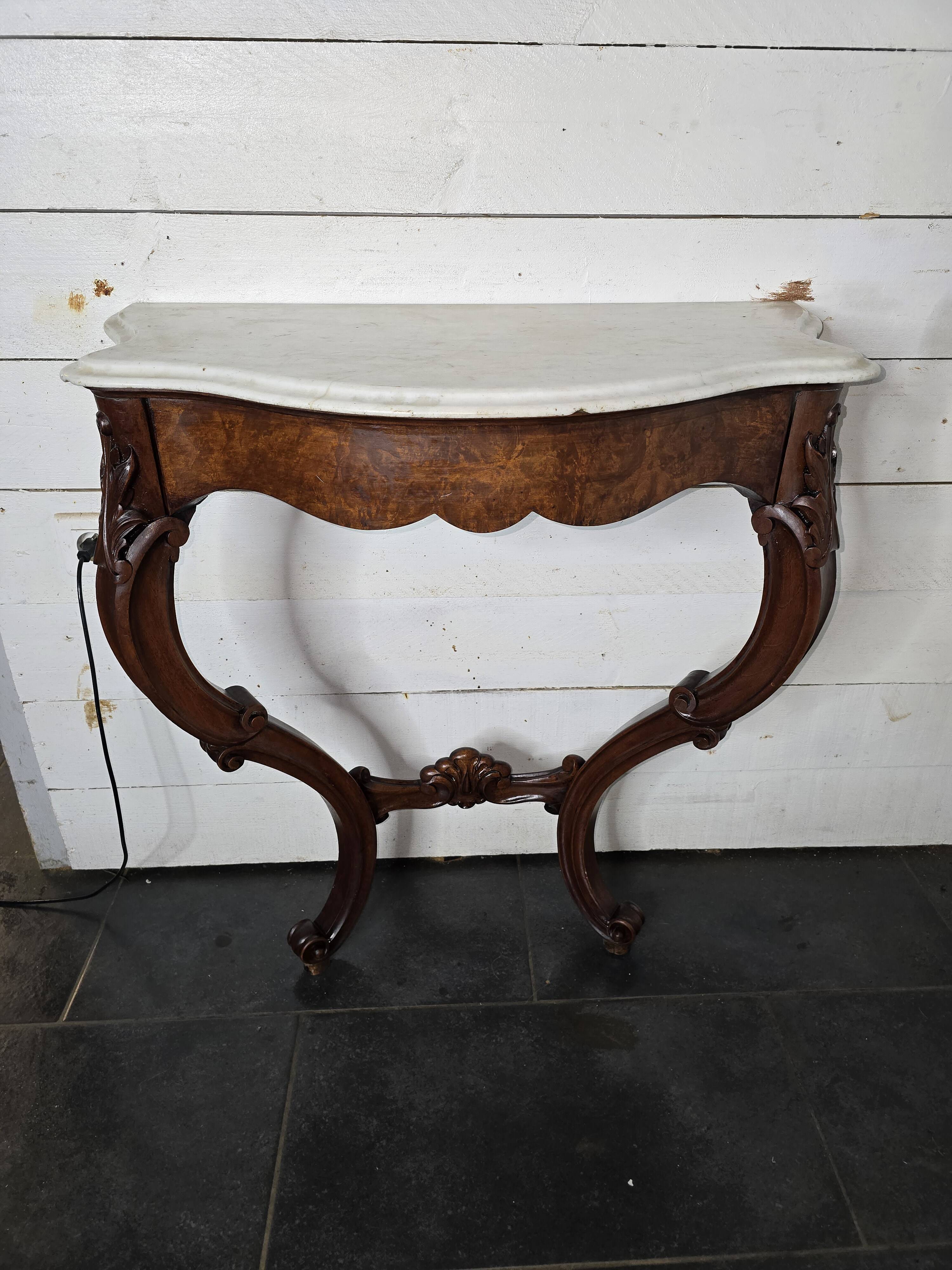 Antique Louis XV style curved console in walnut