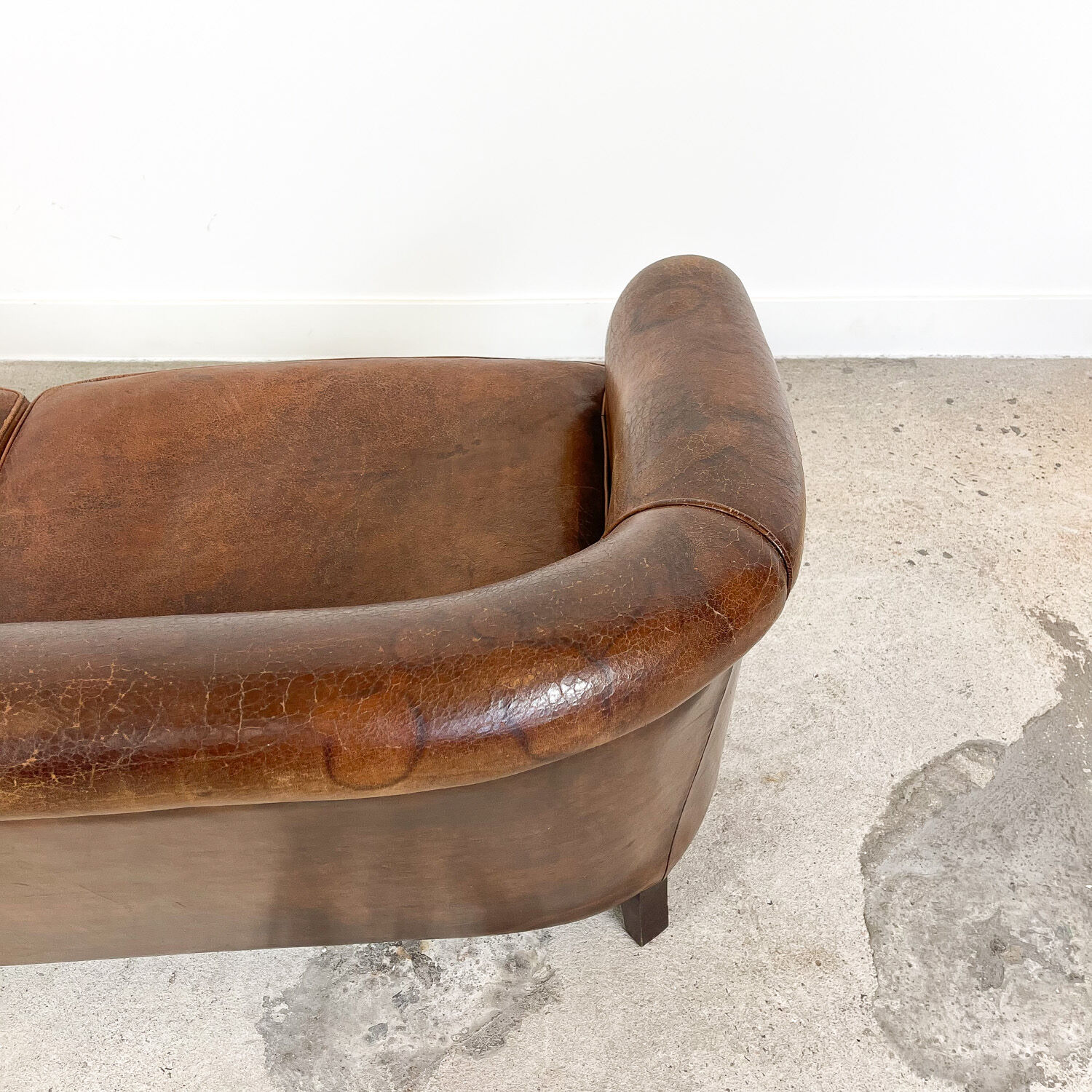 Vintage sheep leather three seater club sofa