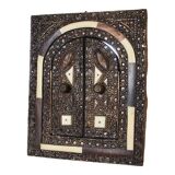 Vintage Moroccan mirror with chiseled pewter shutters