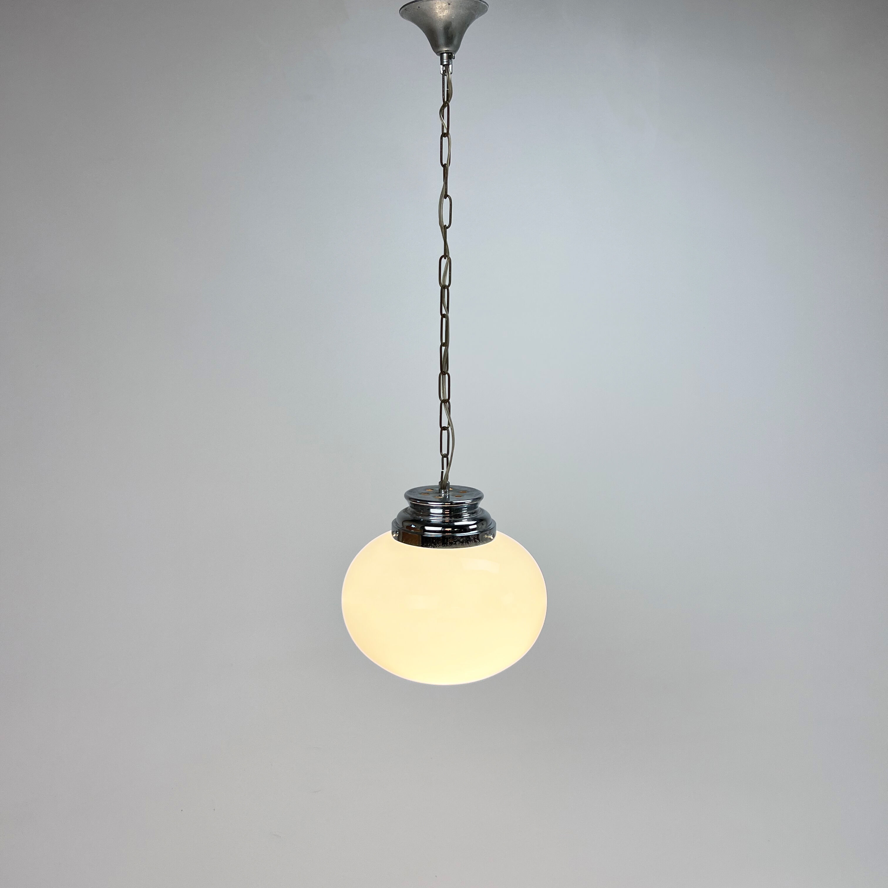 Mid century italian oval opaline glas pendant, 1960s