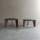 2 tables d'appoint en ardoise et bois de pin de style brutaliste