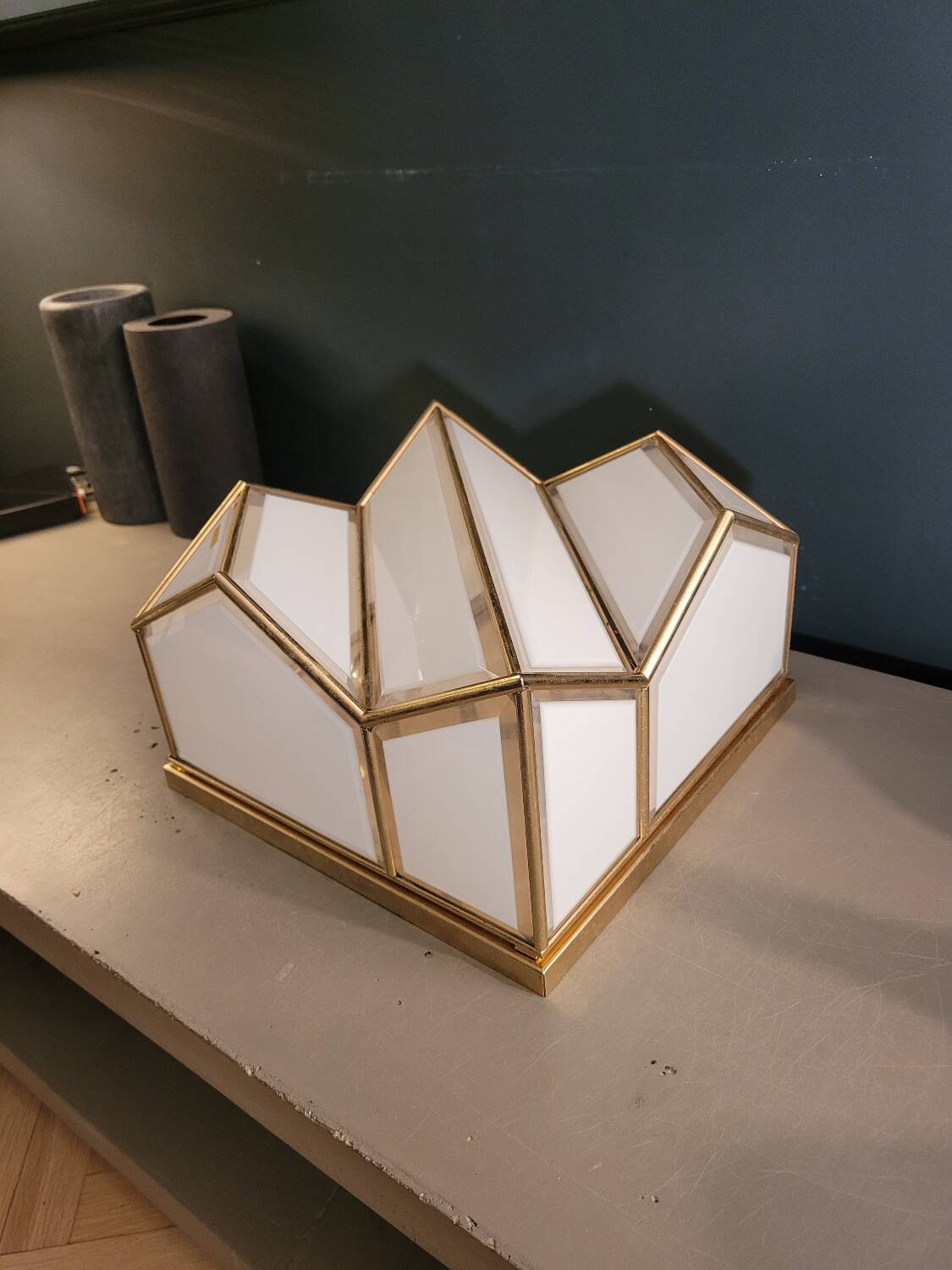 Italian ceiling light in glass and 24-carat gold plating.