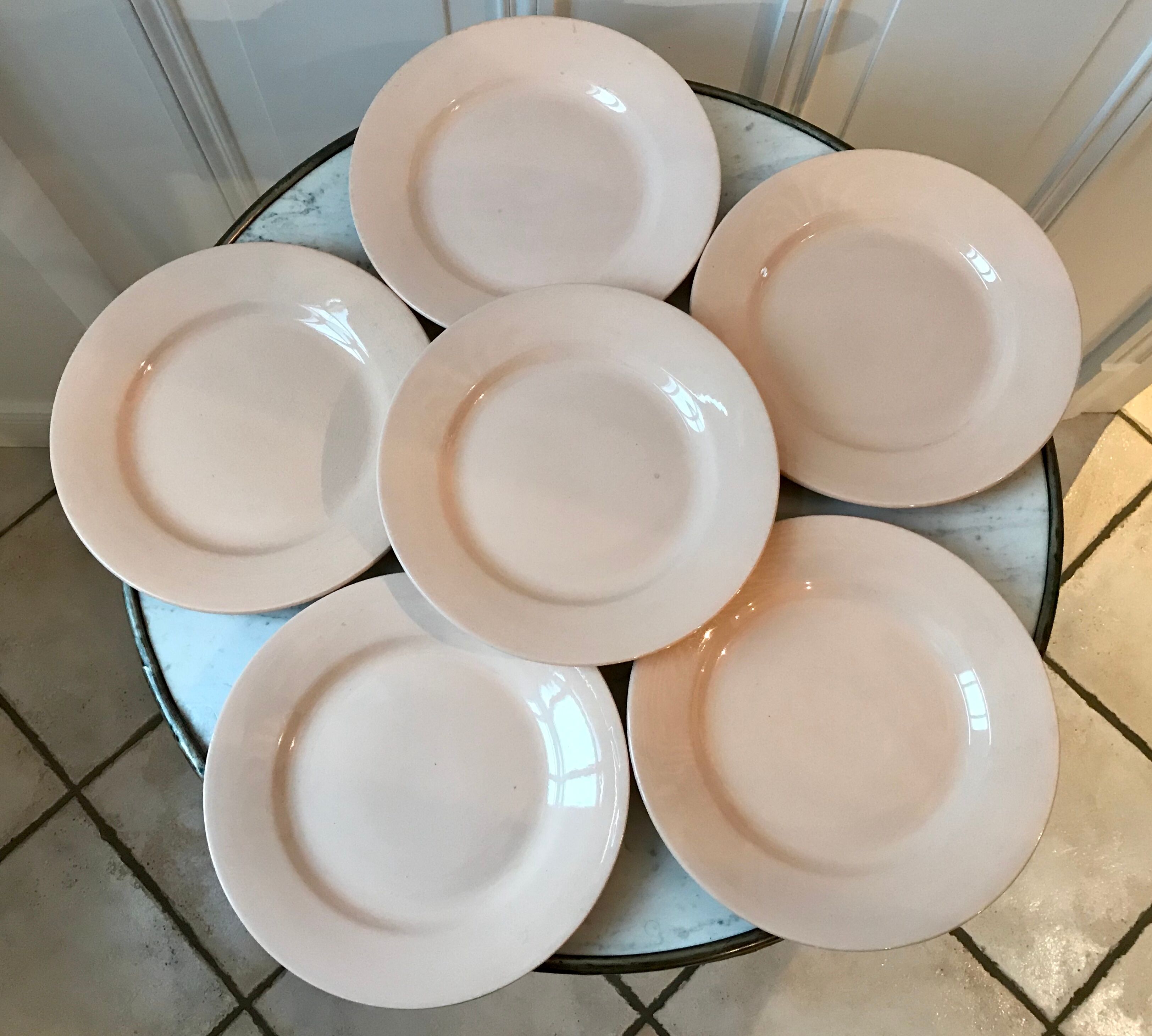 Set of 6 flat plates Digoin Sarreguemines pale pink 50s