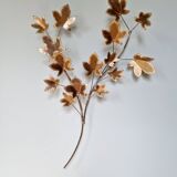 Large Brutalist brass wall light with maple branch, 1970s
