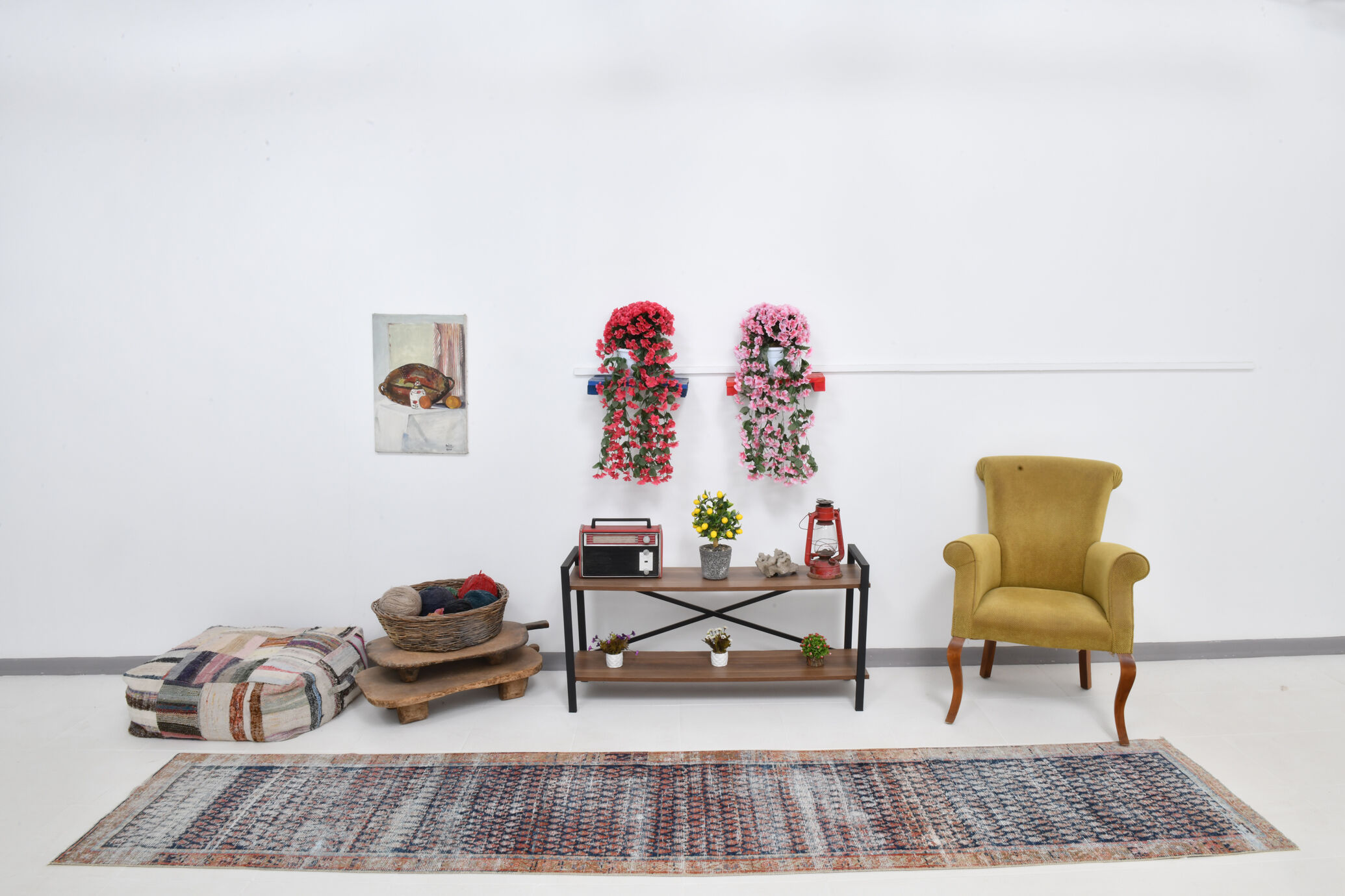 Navy blue persian runner rug, 365x77cm