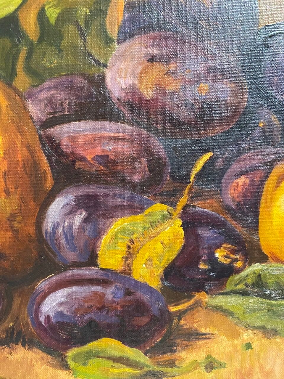 Still life with quetsches and pears signed and dated 1935