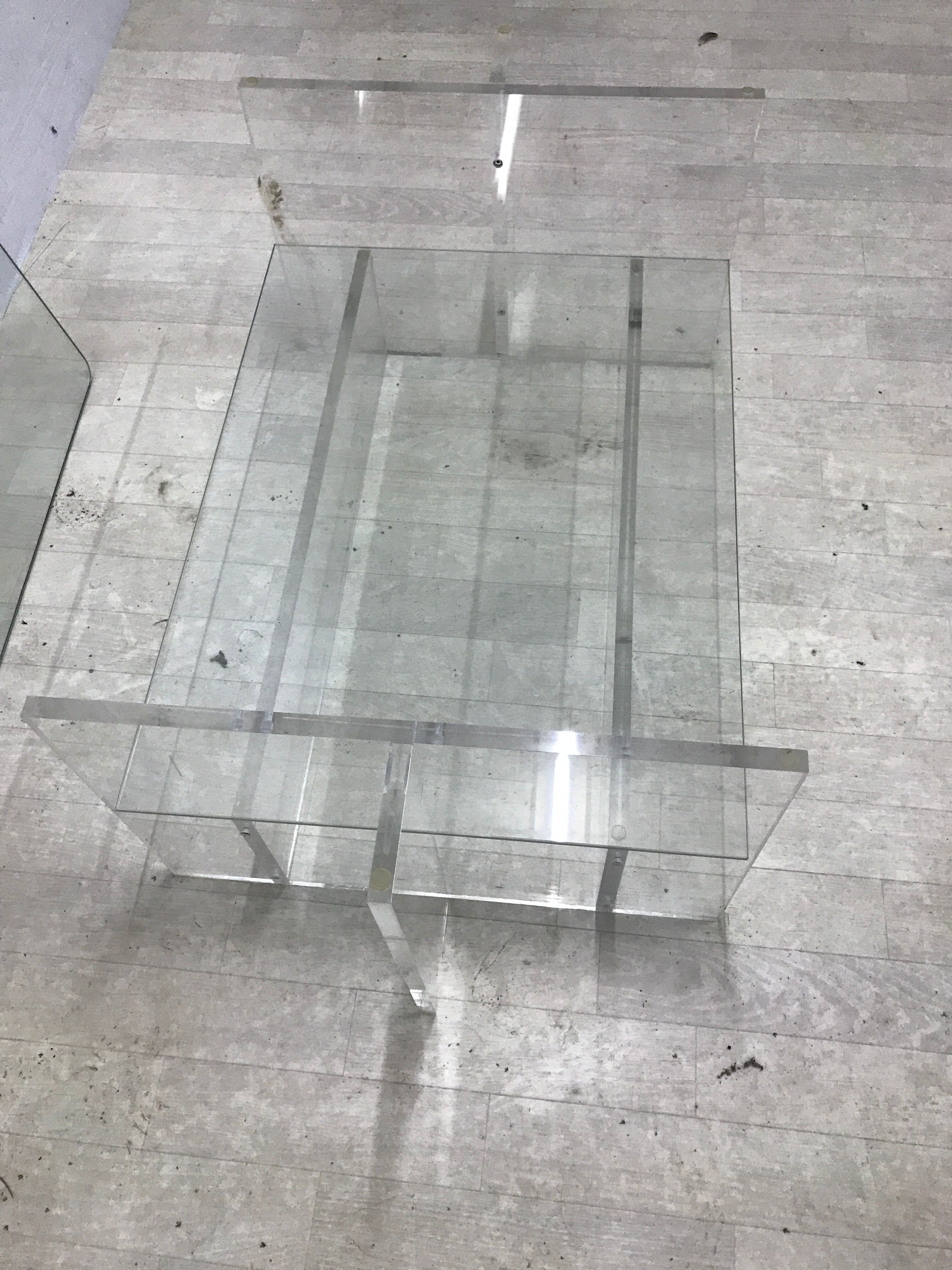 Plexiglas coffee table and glass