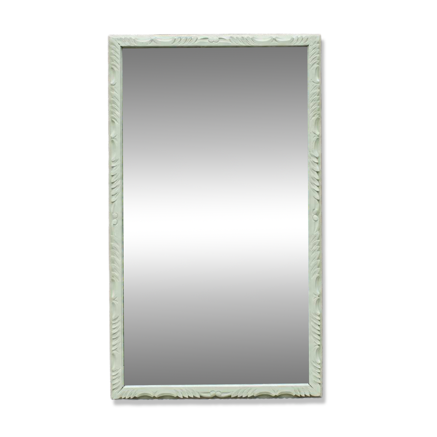 Large antique bevelled mirror in carved solid wood, green lizard – 129 × 75