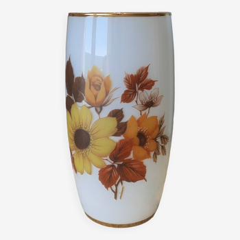 Vase opaline blanche décor fleurs florence Années vintage Italie