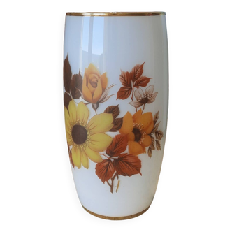 Vase opaline blanche décor fleurs florence Années vintage Italie