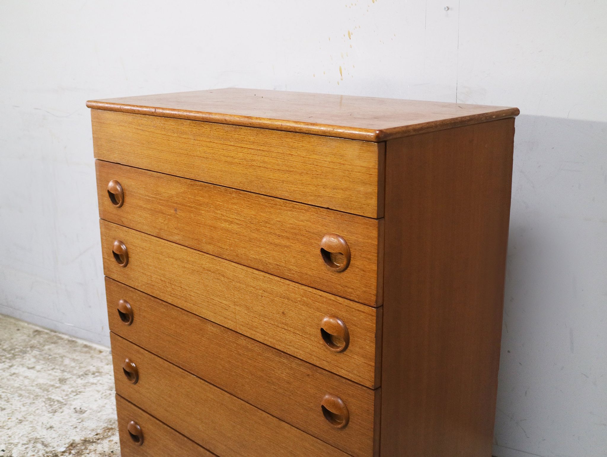 1970’s mid century teak chest of drawers with lid compartment