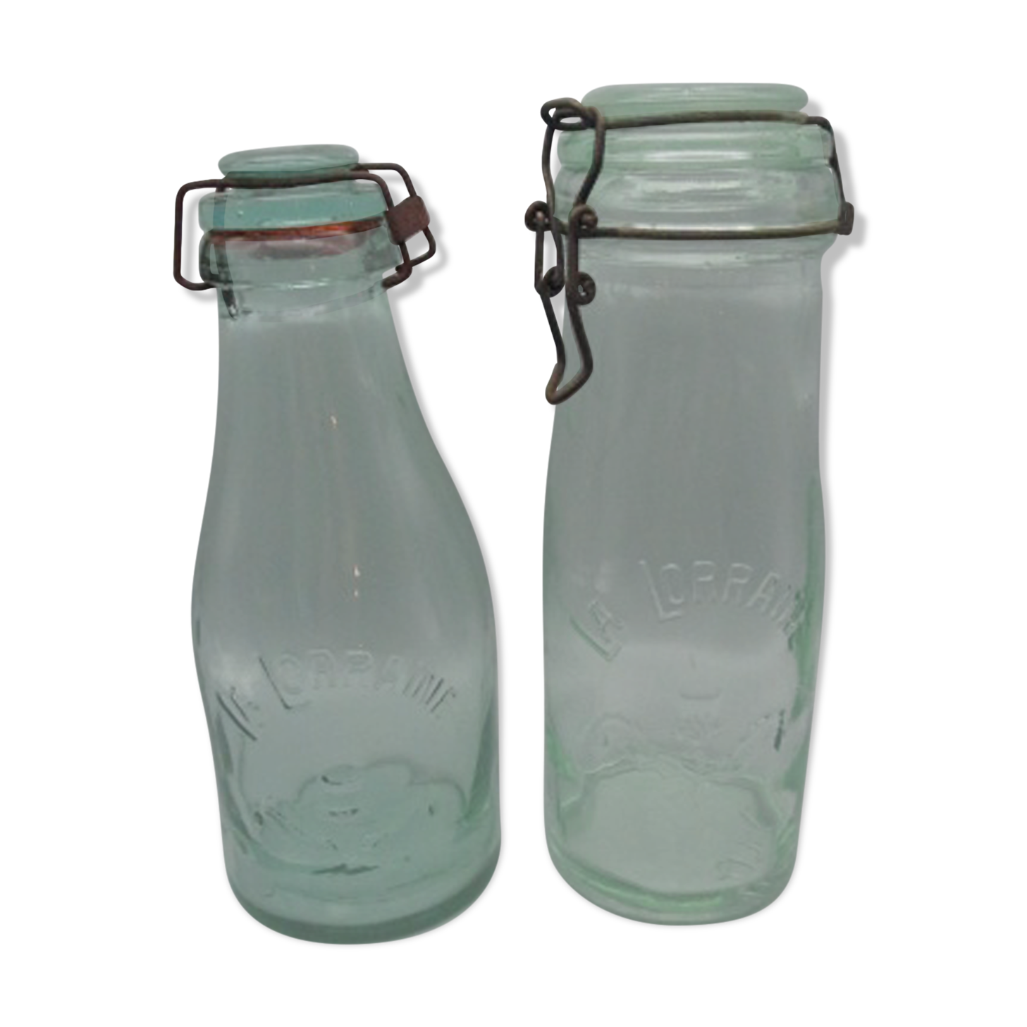 Set of 2 old glass jars Lorraine
