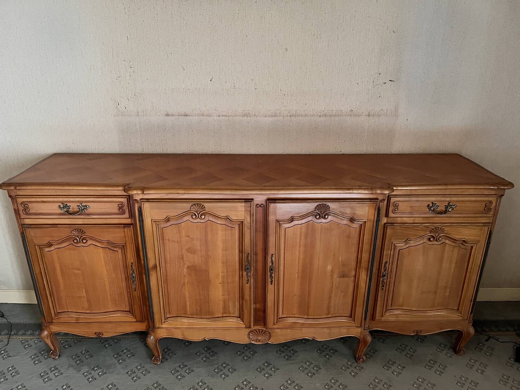 Grand buffet enfilade in Louis XV style in cherry wood – 240 cm