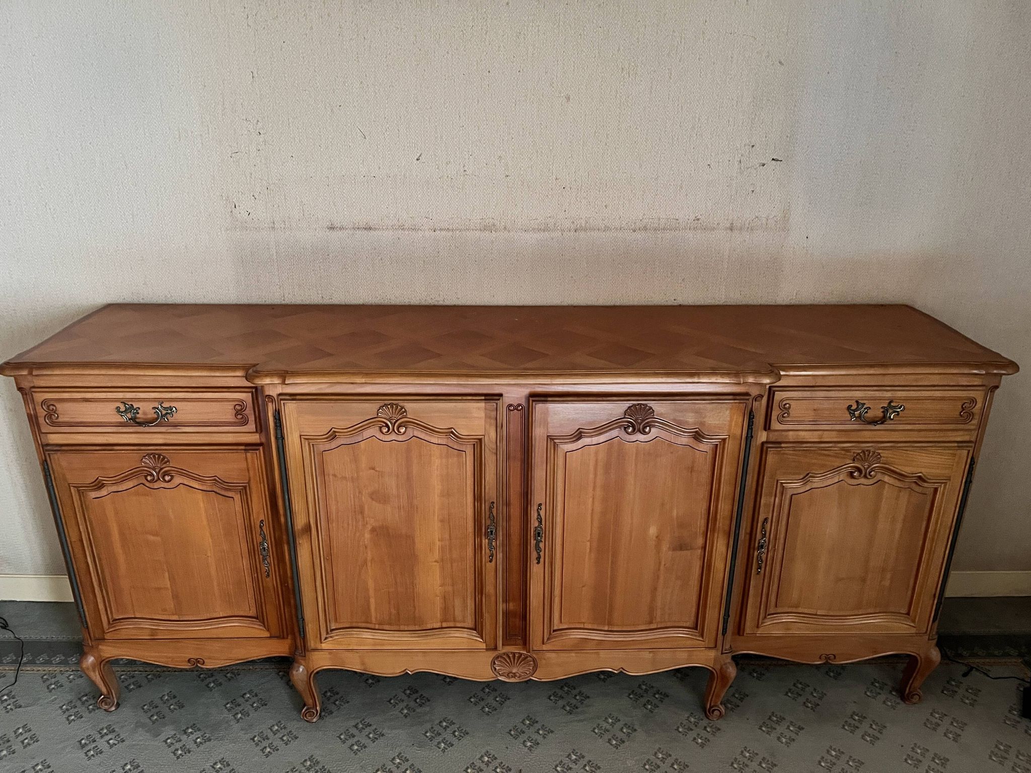 Grand buffet enfilade in Louis XV style in cherry wood – 240 cm