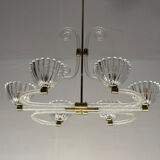 Venetian glass chandelier from Murano and brass, circa 1940.
