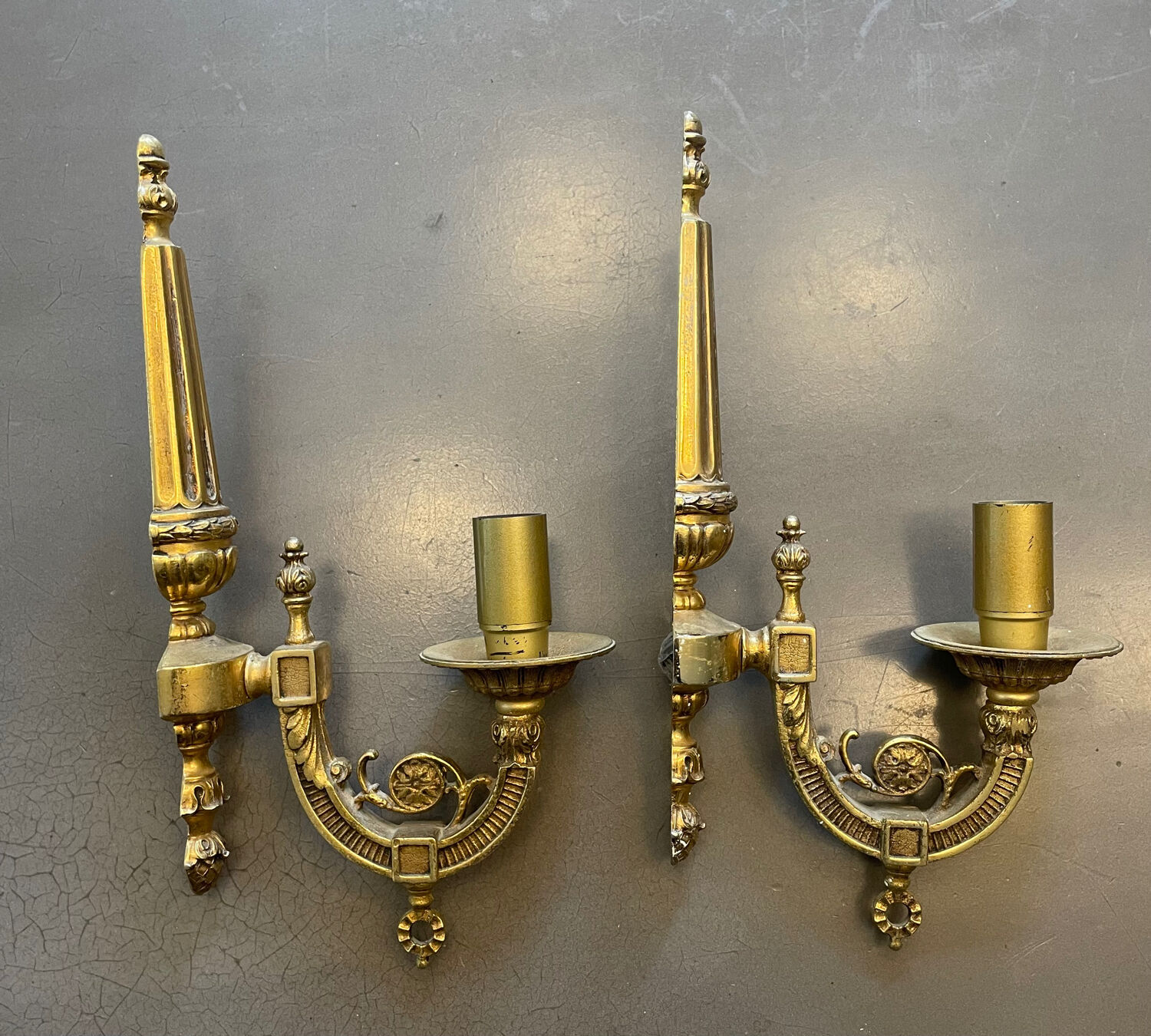 Pair of Art Deco gilt bronze wall sconces