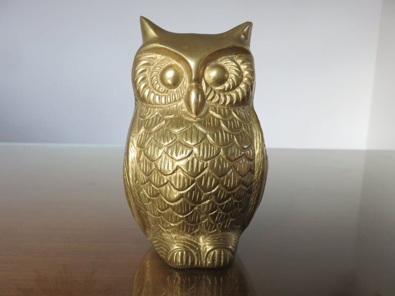 Owl, 70s golden brass owl