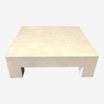 Large square inlay travertin coffee table