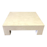 Large square inlay travertin coffee table