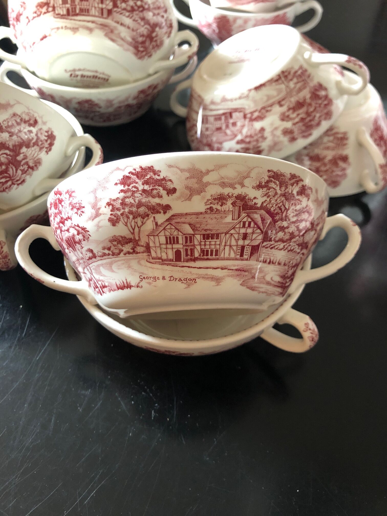 English tea service in pink faience