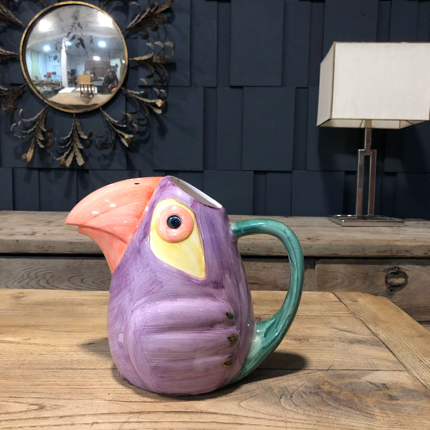 Pichet toucan en céramique vintage