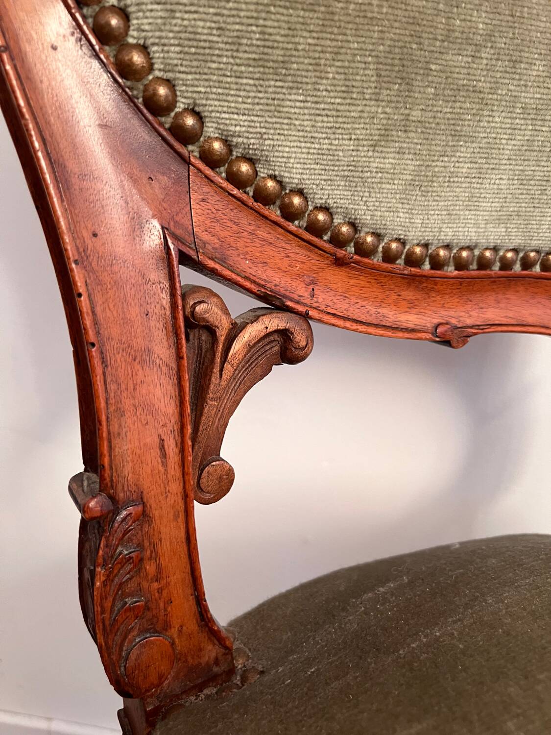Lot 2 old Louis XV style carved solid walnut chairs late 19th century