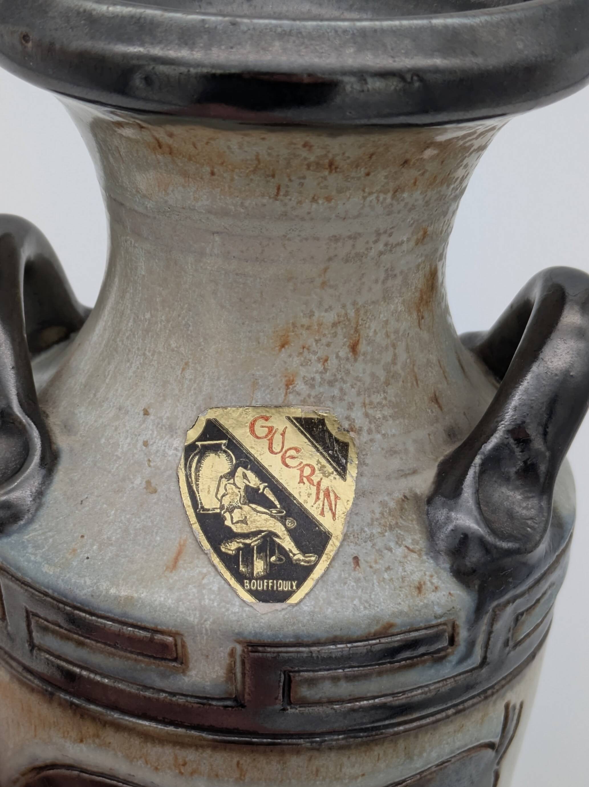 Roger Guérin (Bouffioulx) - Art Deco Vase Salt Glaze - Antelope Decor - 1930