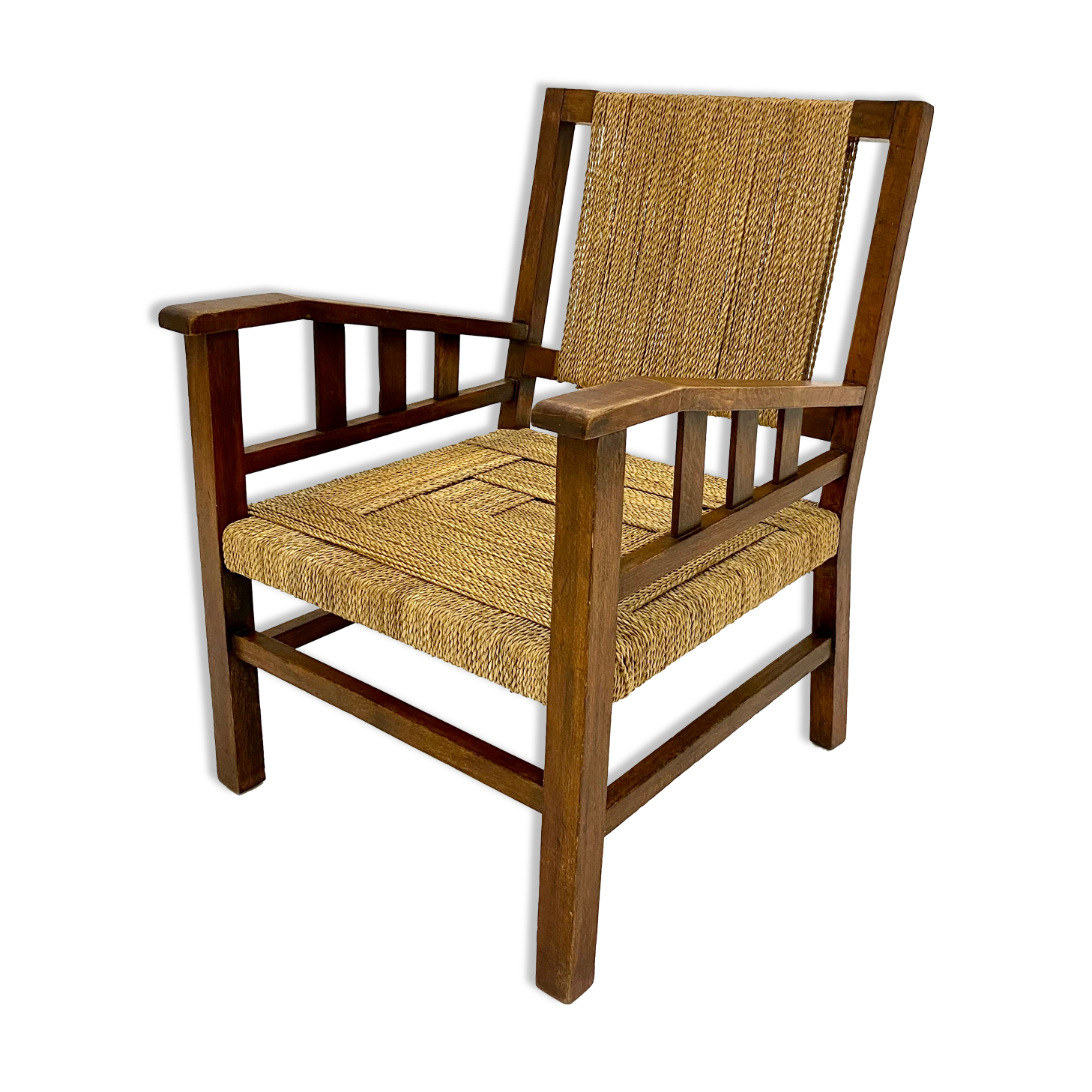 Francis Jourdain armchair in oak and rope 1930