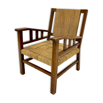 Francis Jourdain armchair in oak and rope 1930