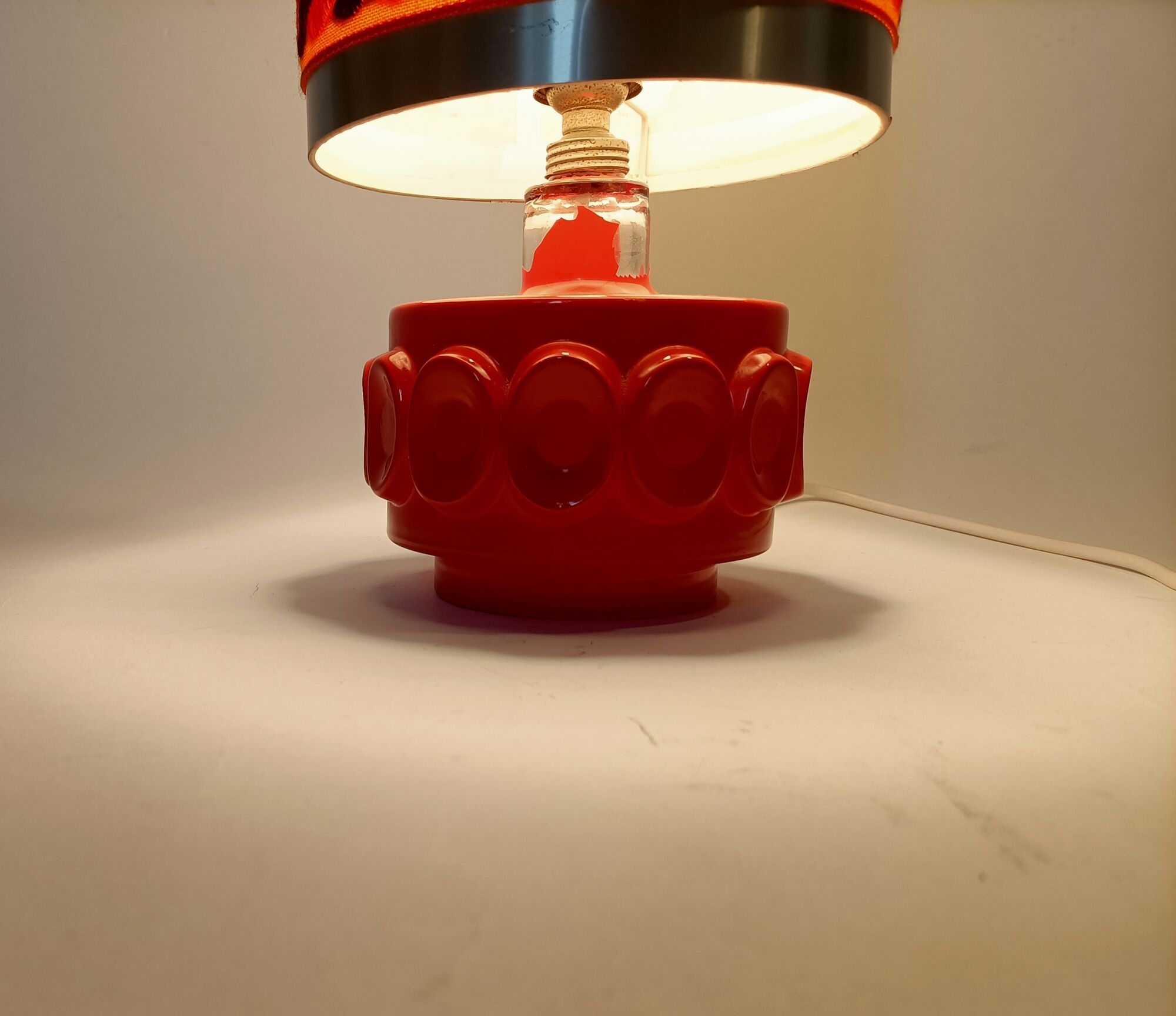 Vintage orange glass lamp signed Robert de Schuytener, 1970.