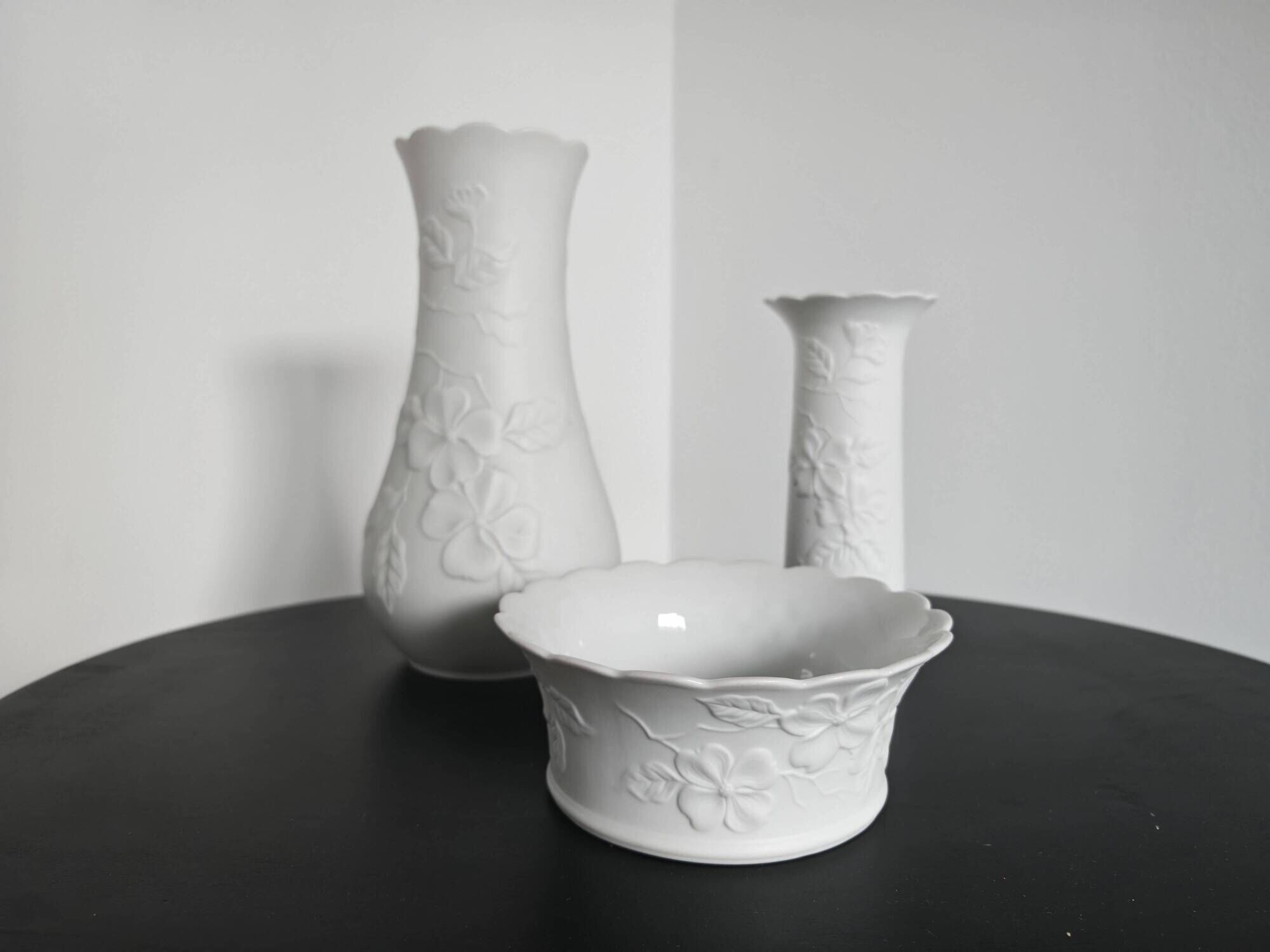 Set of 3 biscuit porcelain vases mid-century Manfred Frey Kaiser
