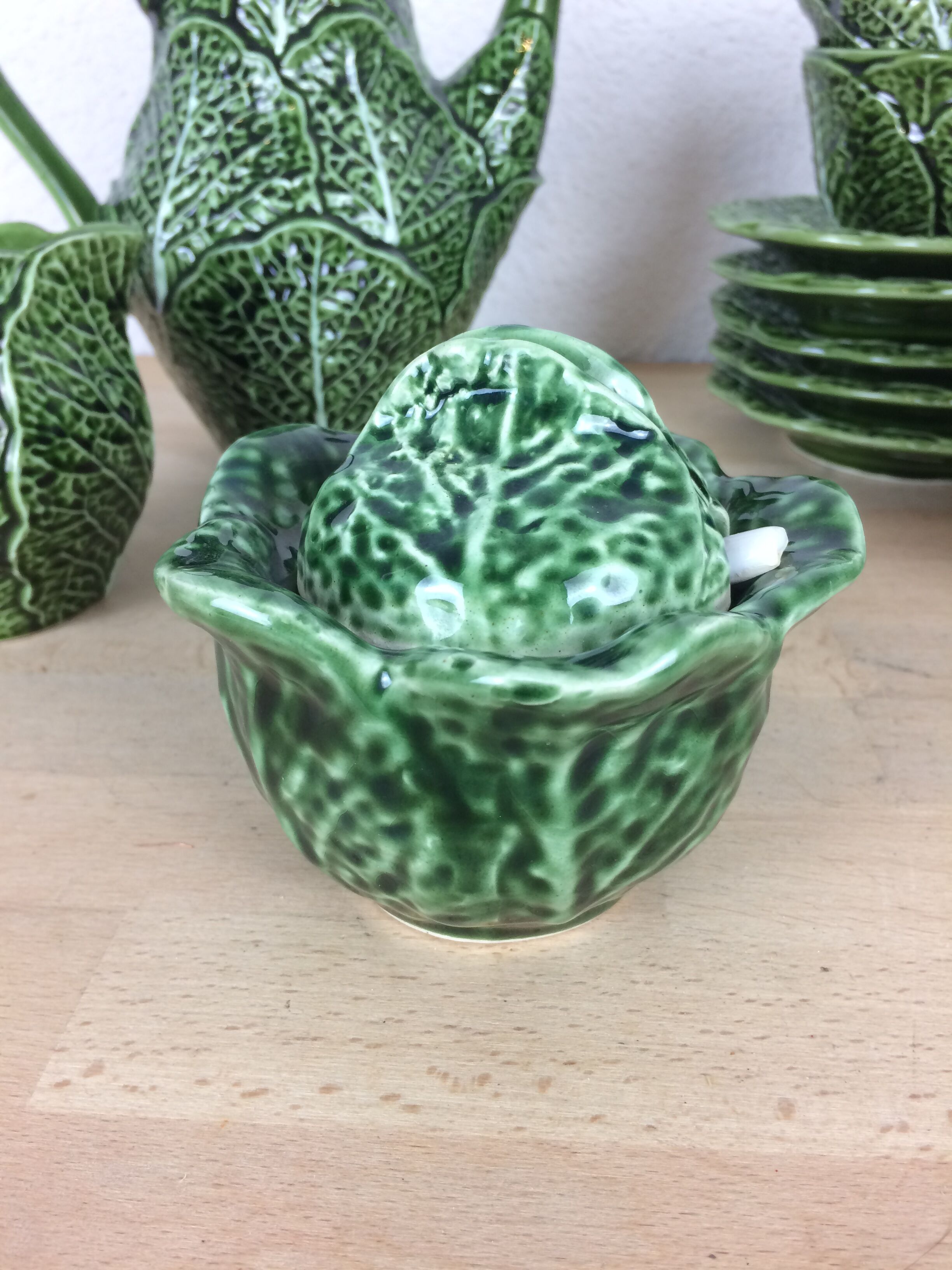 Ceramic cabbage tea set, 6 cups, teapot